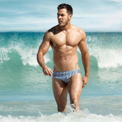 Men's Aquatic Rhythms Striped Swim Briefs - YK019