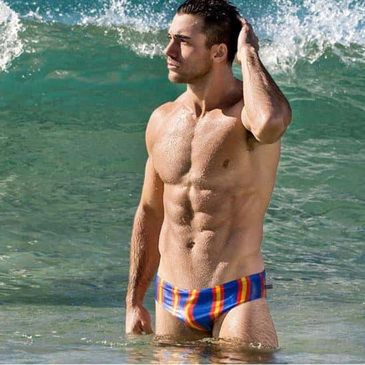 Men's Aquatic Rhythms Striped Swim Briefs - YK019