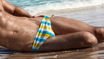 Men's Aquatic Rhythms Striped Swim Briefs - YK019