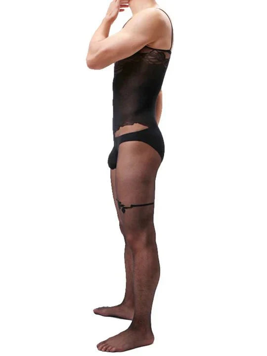 Men's Camisole Jacquard Silky One Piece Stockings - LTW017