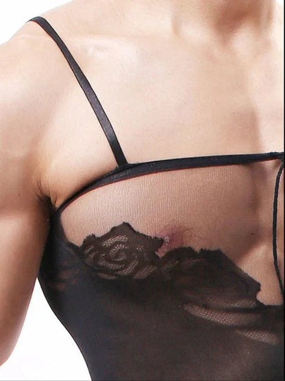 Men's Camisole Jacquard Silky One Piece Stockings - LTW017