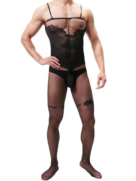 Men's Camisole Jacquard Silky One Piece Stockings - LTW017