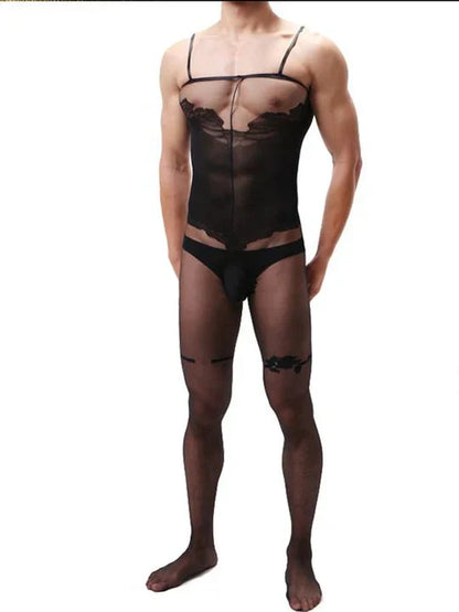 Men's Camisole Jacquard Silky One Piece Stockings - LTW017