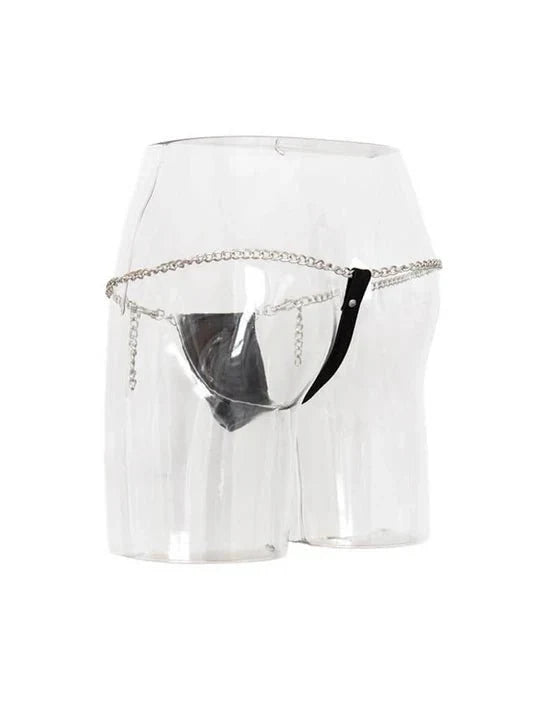 Men's Chain-Detail Thong: Daring Faux Leather & Metal Underwear - GZK003