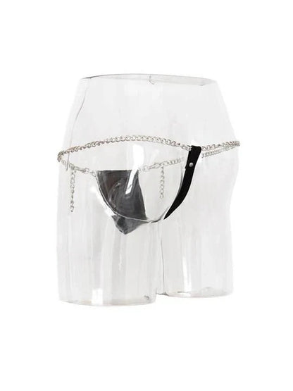 Men's Chain-Detail Thong: Daring Faux Leather & Metal Underwear - GZK003