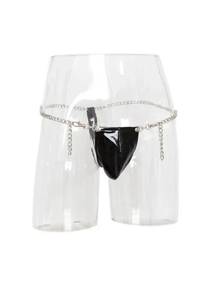 Men's Chain-Detail Thong: Daring Faux Leather & Metal Underwear - GZK003