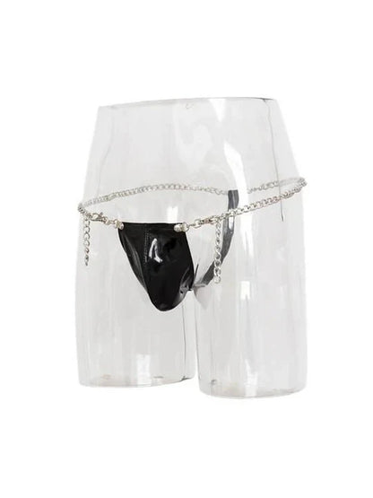 Men's Chain-Detail Thong: Daring Faux Leather & Metal Underwear - GZK003