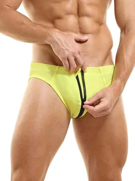 Men's Colorblock Zipper Swim Briefs - YK026