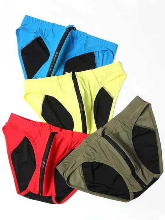 Men's Colorblock Zipper Swim Briefs - YK026