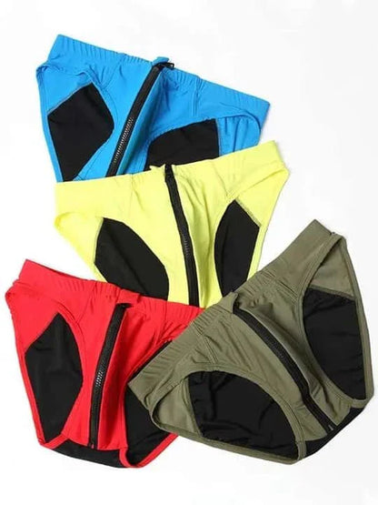 Men's Colorblock Zipper Swim Briefs - YK026