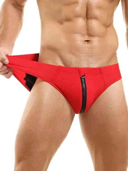Men's Colorblock Zipper Swim Briefs - YK026