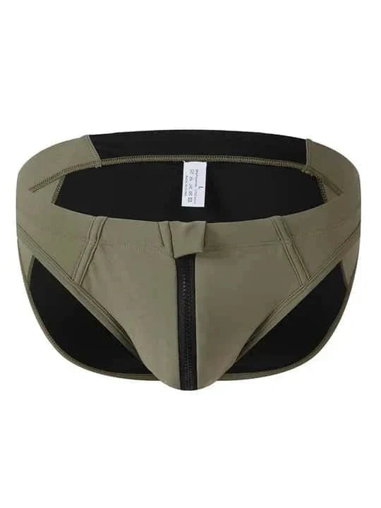 Men's Colorblock Zipper Swim Briefs - YK026