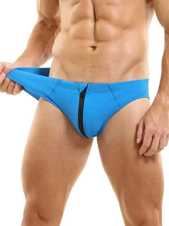 Men's Colorblock Zipper Swim Briefs - YK026