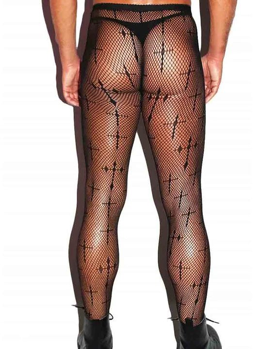 Men's Cross Pattern Fishnet Pantyhose - CW020