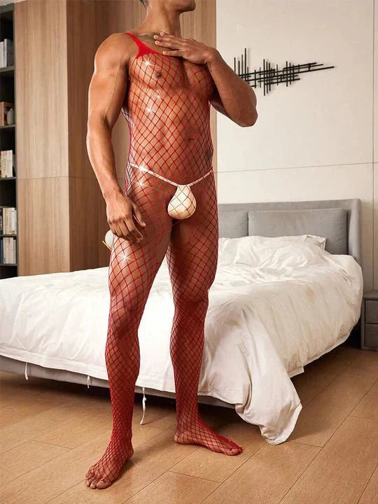 Men’s Crotchless Fishnet Bodystocking - LTW044