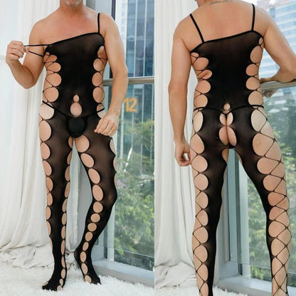 Men's Crotchless One-Piece Suspender Stockings - LTW020