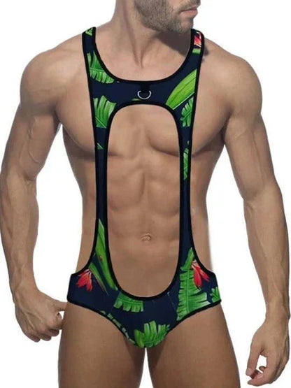 Men's Cutout Thong Bottomless Bodysuit - LTY030