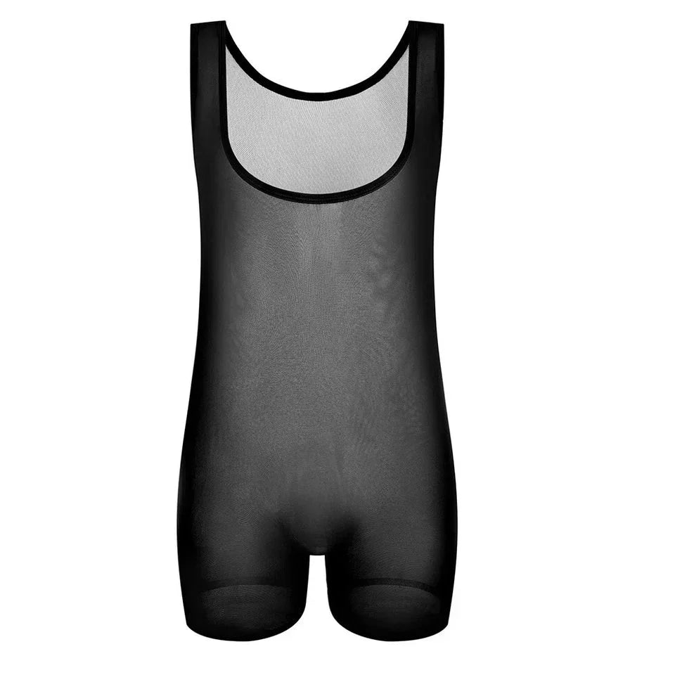 Mens Elastic Vest Mesh Bodysuit Jumpsuit - LTY052
