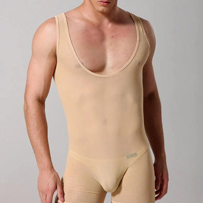 Mens Elastic Vest Mesh Bodysuit Jumpsuit - LTY052