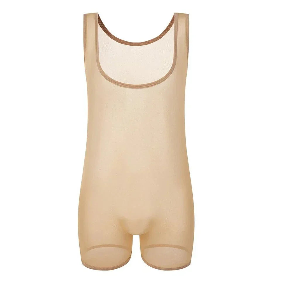 Mens Elastic Vest Mesh Bodysuit Jumpsuit - LTY052
