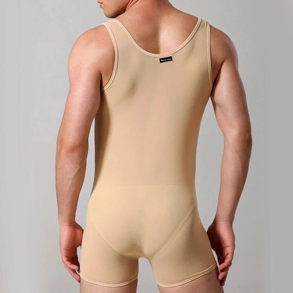 Mens Elastic Vest Mesh Bodysuit Jumpsuit - LTY052