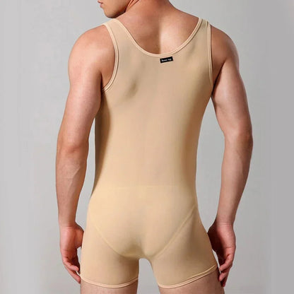 Mens Elastic Vest Mesh Bodysuit Jumpsuit - LTY052
