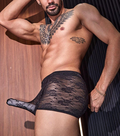 Men's Erotic Lace Back Ties Boxer Brief - PJK006