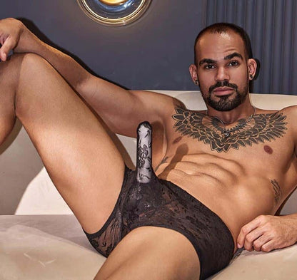 Men's Erotic Lace Back Ties Boxer Brief - PJK006