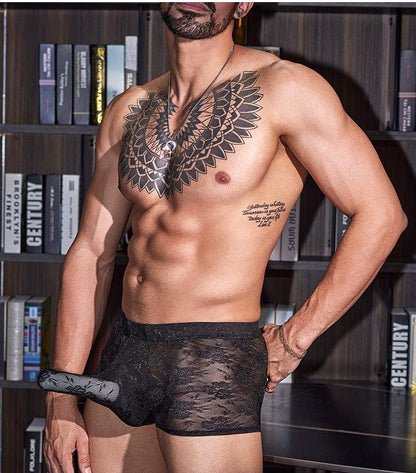 Men's Erotic Lace Back Ties Boxer Brief - PJK006