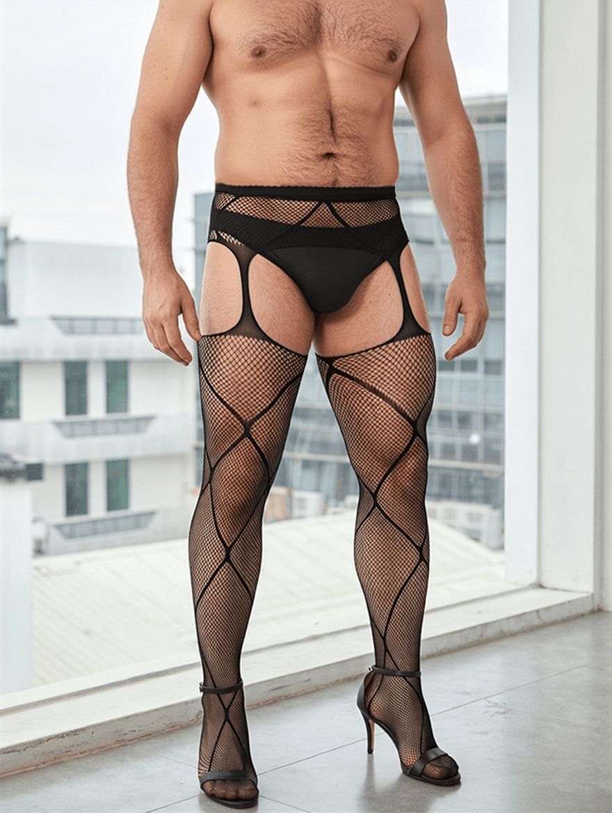 Men’s Fishnet Crotchless Pantyhose Lingerie - CW039