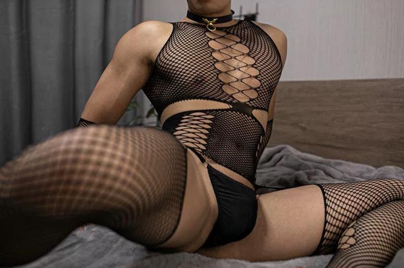 Men’s Fishnet Open-Crotch Full Bodystocking Lingerie - LTW048