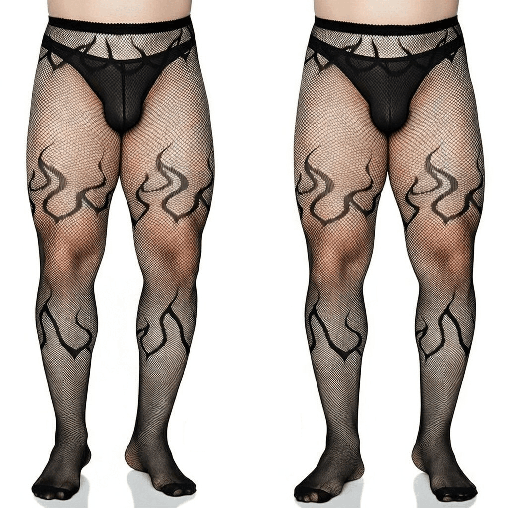 Men’s Flame Fishnet High Waist Tights - CW043