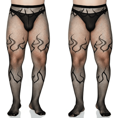 Men’s Flame Fishnet High Waist Tights - CW043
