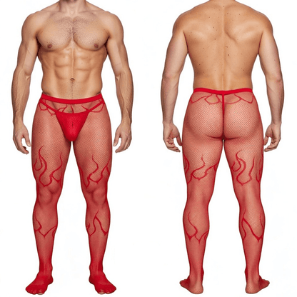 Men’s Flame Fishnet High Waist Tights - CW043