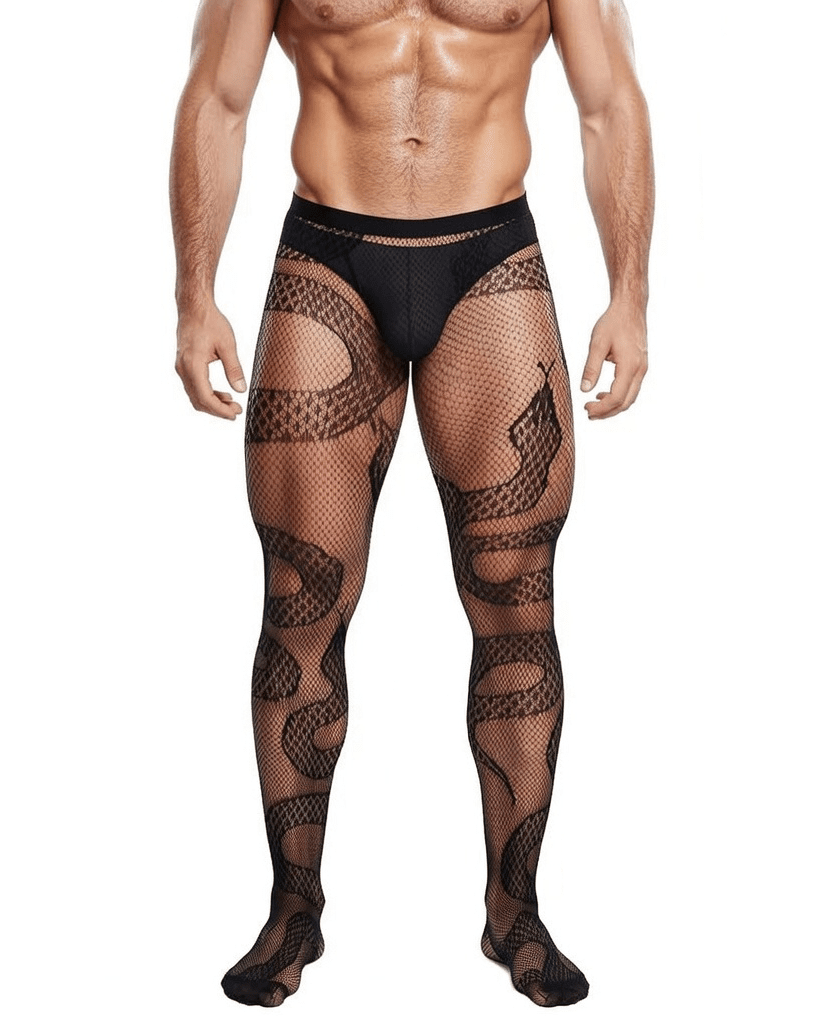 Men’s Flame Fishnet High Waist Tights - CW043