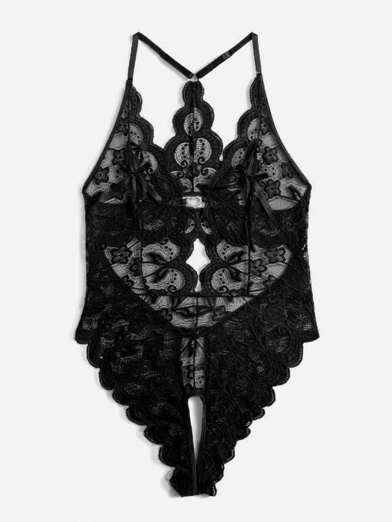 Men’s Heart Trim Crotchless Lace Bodysuit - LTY069