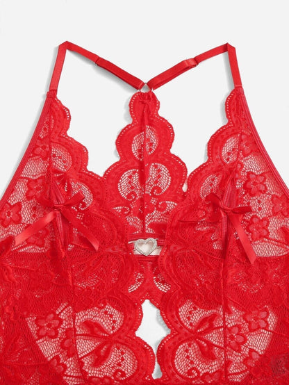 Men’s Heart Trim Crotchless Lace Bodysuit - LTY069