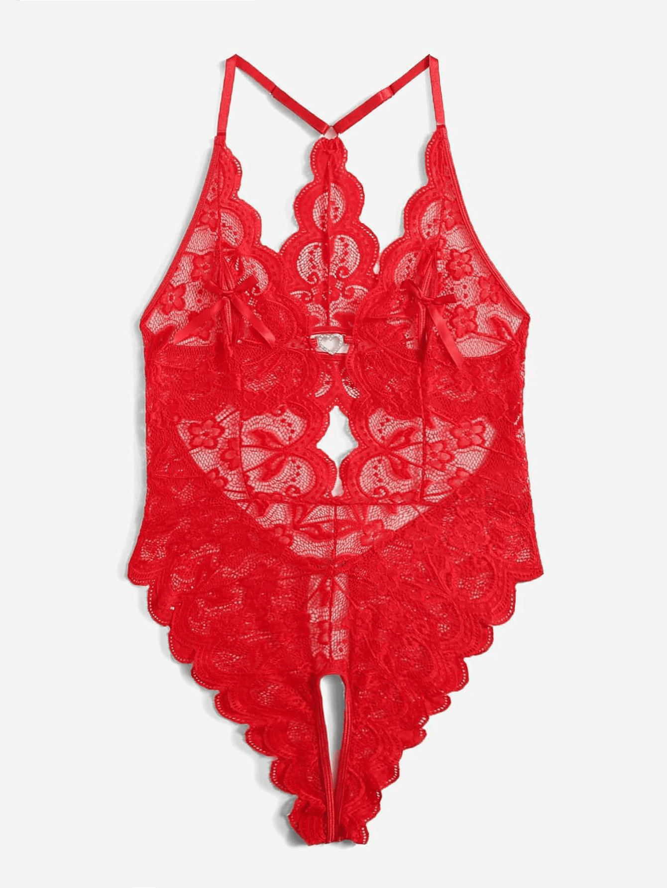 Men’s Heart Trim Crotchless Lace Bodysuit - LTY069