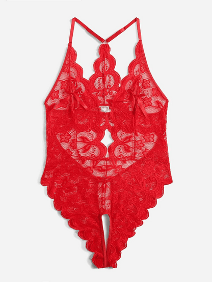 Men’s Heart Trim Crotchless Lace Bodysuit - LTY069
