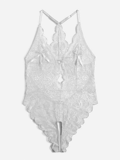 Men’s Heart Trim Crotchless Lace Bodysuit - LTY069