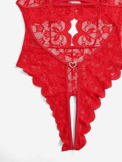 Men’s Heart Trim Crotchless Lace Bodysuit - LTY069