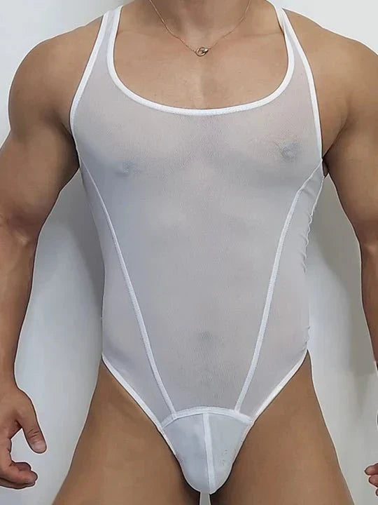 Men’s Mesh Solid Color Fitness Bodysuit - LTY021