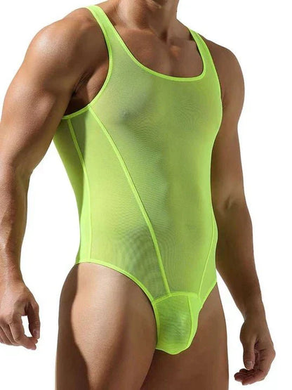 Men’s Mesh Solid Color Fitness Bodysuit - LTY021