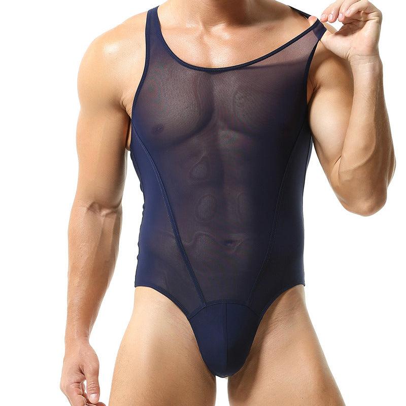 Men’s Mesh Solid Color Fitness Bodysuit - LTY021