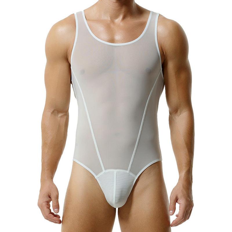 Men’s Mesh Solid Color Fitness Bodysuit - LTY021
