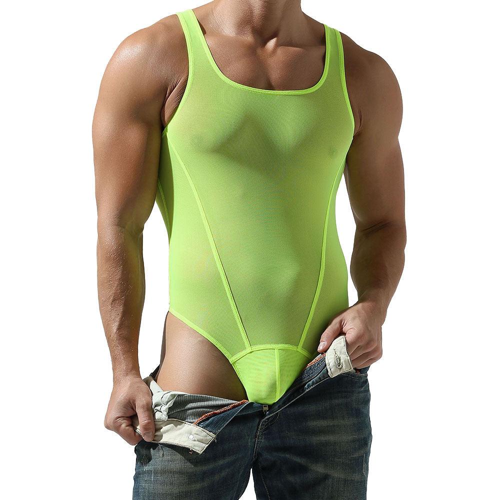 Men’s Mesh Solid Color Fitness Bodysuit - LTY021