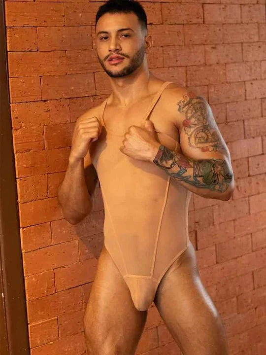 Men’s Mesh Solid Color Fitness Bodysuit - LTY021