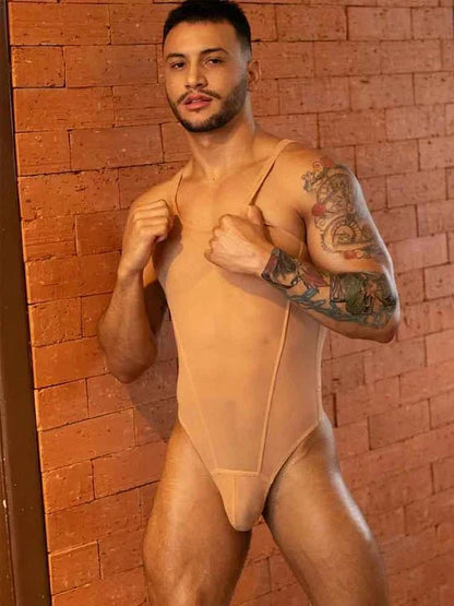 Men’s Mesh Solid Color Fitness Bodysuit - LTY021