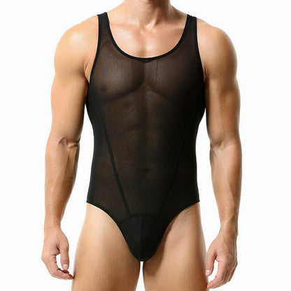 Men’s Mesh Solid Color Fitness Bodysuit - LTY021
