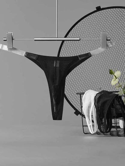 Men's Mesh Transparent Belt Low Rise Thong - DZK055